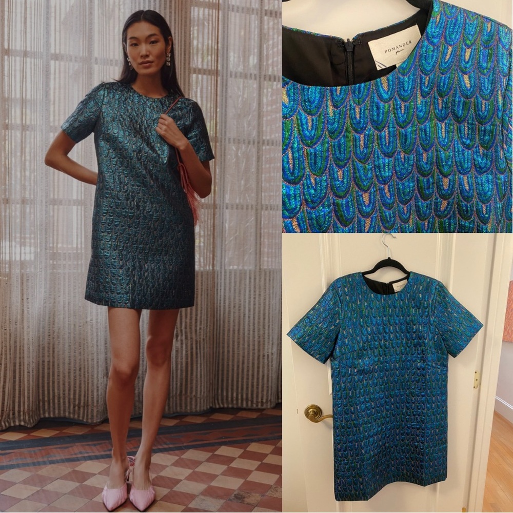 💎 Tuckernuck Pomander Place Jacquard Mini Dress – Peacock Metallic – Size L